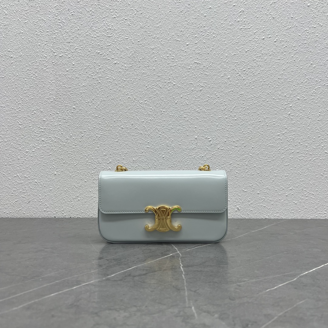 Celine Chain Shoulder Bag Claude In Shiny Calfskin Light Blue/Gold 197992